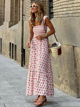 Load image into Gallery viewer, Smocked Printed Square Neck Maxi Dress
