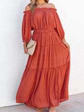 Load image into Gallery viewer, Ruffle Trim Off Shoulder Long Sleeve Maxi Dress
