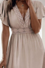 Load image into Gallery viewer, Lace Detail V-Neck Flutter Sleeve Dress
