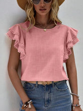 Load image into Gallery viewer, Ruffled Cap Sleeve Round Neck Blouse
