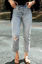 Load image into Gallery viewer, Distressed Straight Jeans with Pockets
