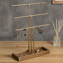 Load image into Gallery viewer, Chic 3-Tier Gold Metal T-Bar Jewelry Organizer Stand
