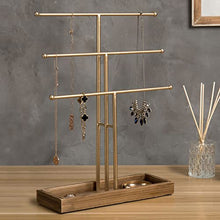 Load image into Gallery viewer, Chic 3-Tier Gold Metal T-Bar Jewelry Organizer Stand
