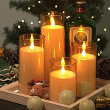Load image into Gallery viewer, Amber LED Flameless Pillar Candles Battery Operated with Remote and Timer, Set of 5 (D 3&quot;×H 4&quot; 5&quot; 6&quot; 8&quot; 8&quot;) Plexiglass LED Flickering Candles with 3D Flame
