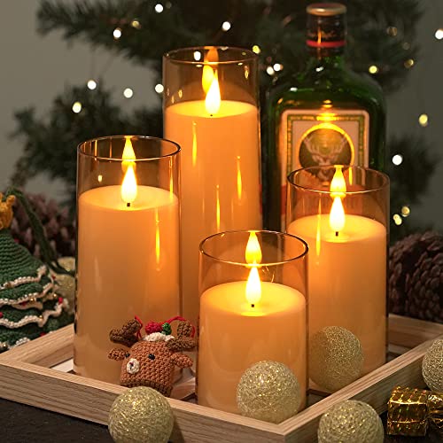 Amber LED Flameless Pillar Candles Battery Operated with Remote and Timer, Set of 5 (D 3