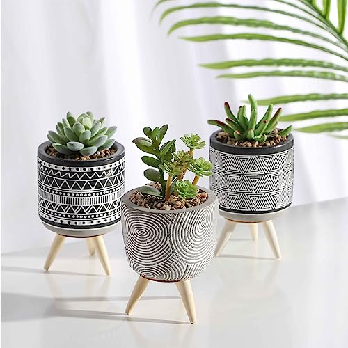 Modern Artificial Potted Plants for Home Decor, Boho Indoor Small Fake Plants, Faux Succulents in Ceramic Planter for Bathroom, Shelf, Office Desk, Gift Choice, 5x3 inches -3PCS