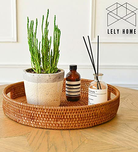 Round Rattan Woven Serving Tray w/ Handles
