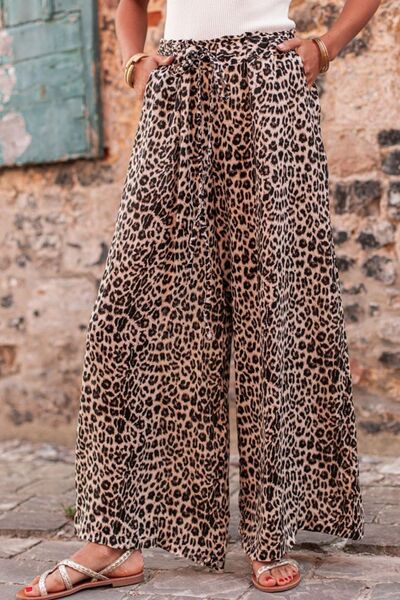 Leopard Drawstring Wide Leg Pants