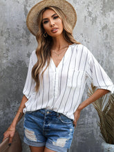 Load image into Gallery viewer, Striped V-Neck High-Low Shirt
