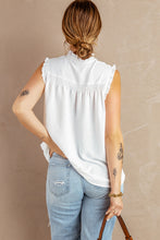 Load image into Gallery viewer, Buttoned Frill Trim Smocked Sleeveless Blouse

