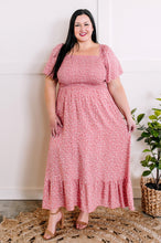 Load image into Gallery viewer, Smocked Midi Dress In Pink Ditsy Floral
