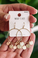 Load image into Gallery viewer, Open Hoop Earrings With Coin Charm Detail In Gold
