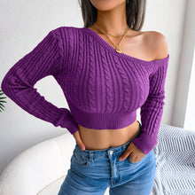 Load image into Gallery viewer, Mixed Knit One-Shoulder Cropped Sweater

