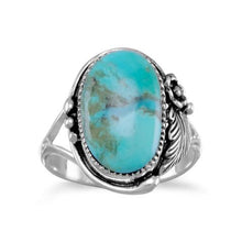 Load image into Gallery viewer, Oval Reconstituted Turquoise Floral Design Ring

