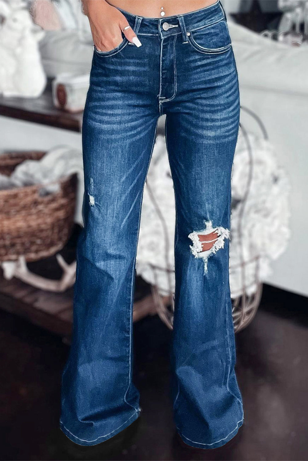 Weekend Distressed Flare Jeans