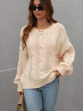 Load image into Gallery viewer, Cable-Knit Openwork Round Neck Sweater
