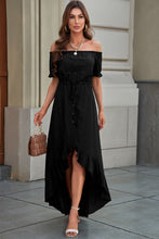 Load image into Gallery viewer, Weekend In Paris Off-Shoulder Drawstring Waist High-Low Maxi Dress
