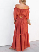 Load image into Gallery viewer, Ruffle Trim Off Shoulder Long Sleeve Maxi Dress
