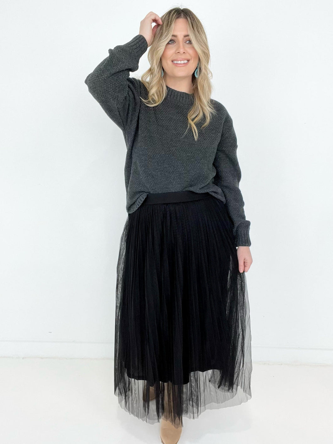 Give Me A Reason Mesh Pleated Maxi Skirt