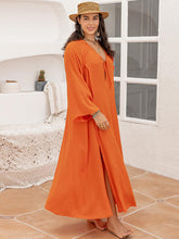 Load image into Gallery viewer, Tie Neck Long Sleeve Slit Dress
