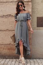Load image into Gallery viewer, Weekend In Paris Off-Shoulder Drawstring Waist High-Low Maxi Dress

