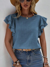 Load image into Gallery viewer, Ruffled Cap Sleeve Round Neck Blouse
