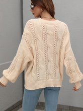 Load image into Gallery viewer, Cable-Knit Openwork Round Neck Sweater
