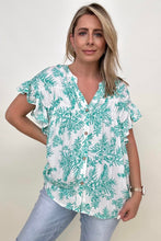 Load image into Gallery viewer, Cozy Co Floral Print Button Down Ruffle Sleeve Top
